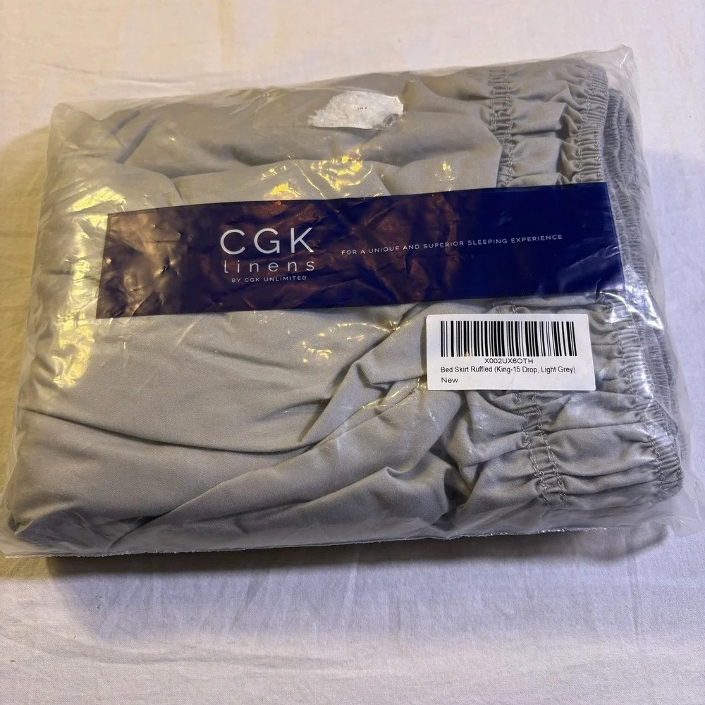 CGK Linens Microfiber King Ruffled Bed Skirt Light Grey‎ Easy Care